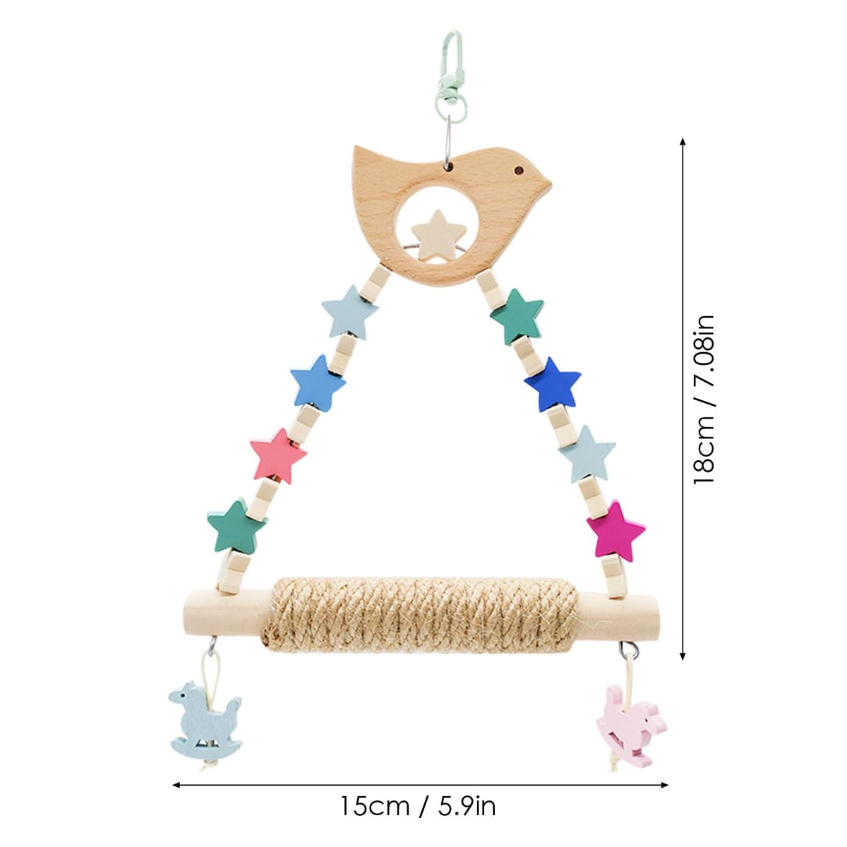 Wooden Parrot Swing Toy With Rope Perch