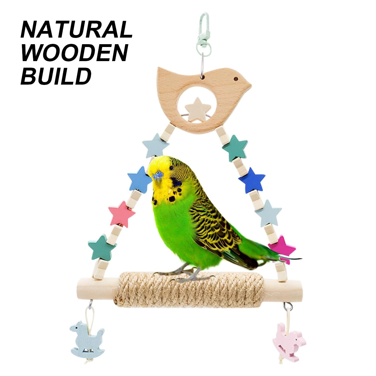 Wooden Parrot Swing Toy With Rope Perch