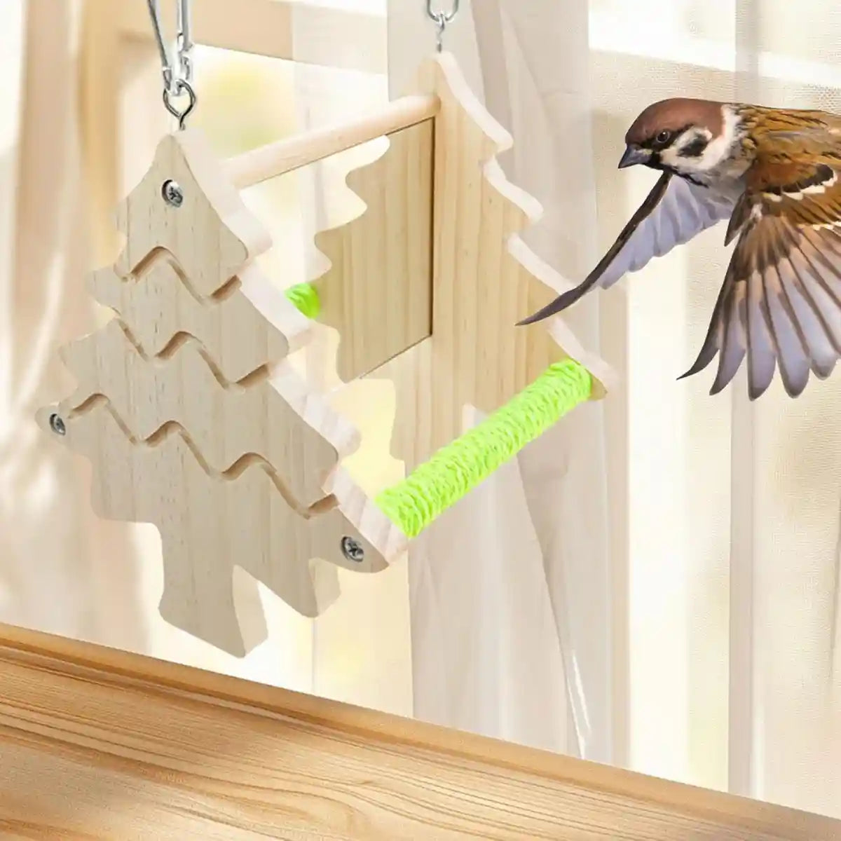 Double Sided Mirror Parrot Perch Toy Swing
