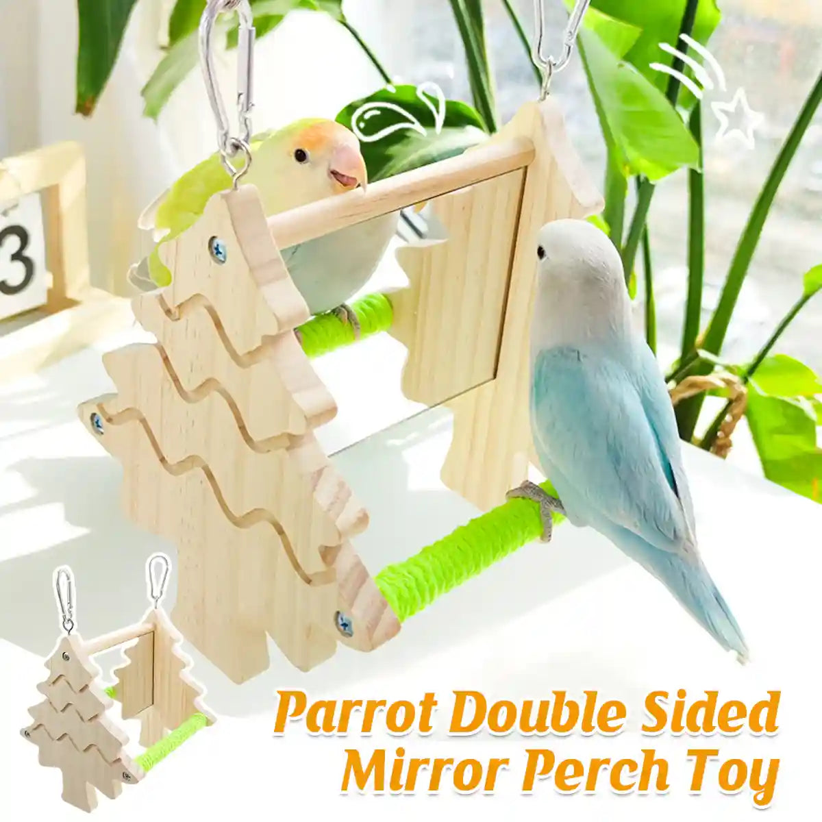 Double Sided Mirror Parrot Perch Toy Swing