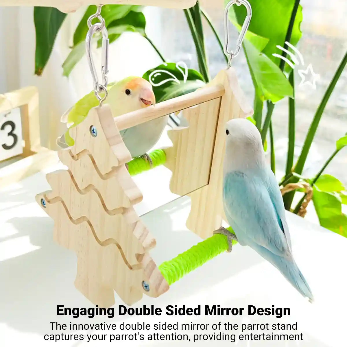 Double Sided Mirror Parrot Perch Toy Swing
