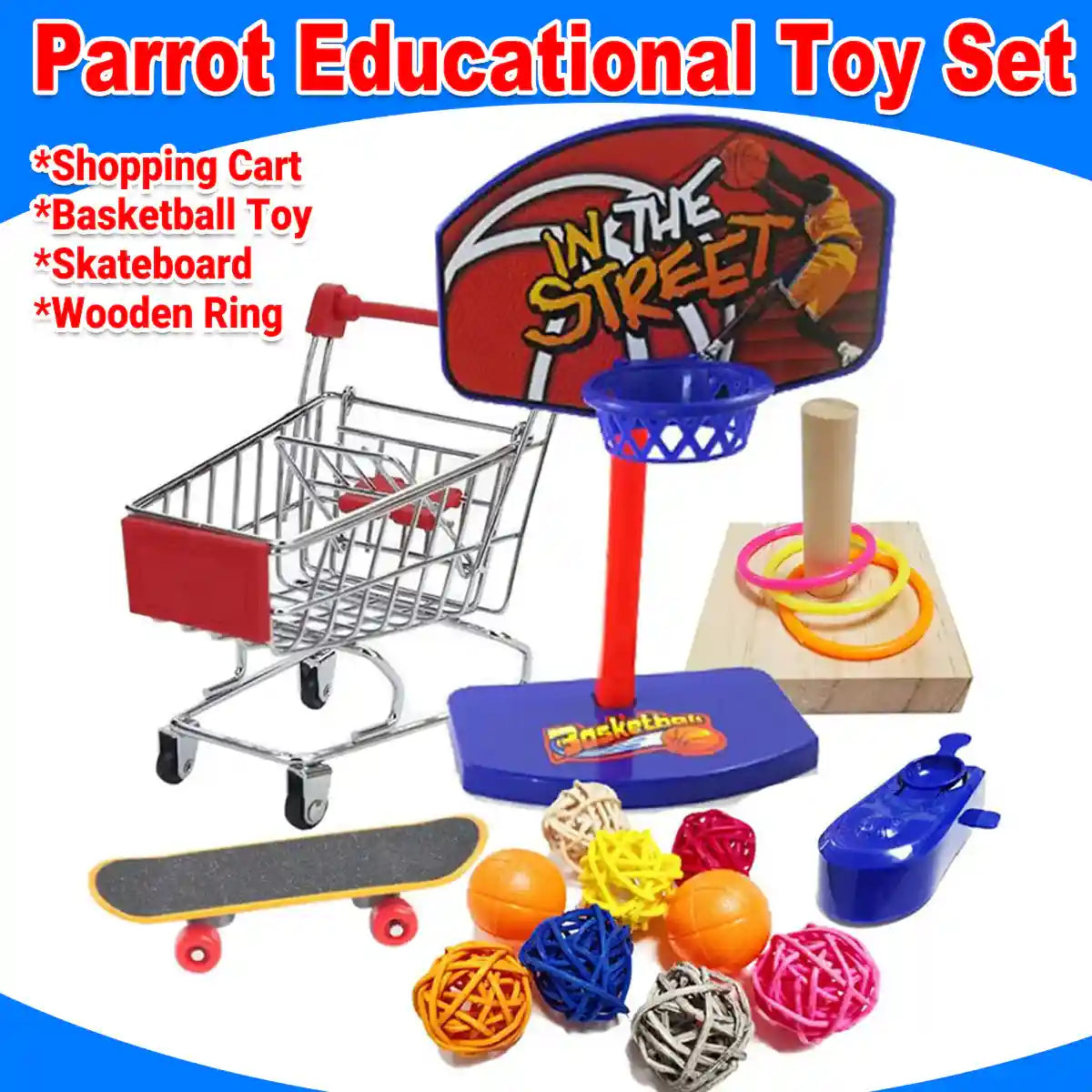 4pcs Parrot Toy Suit Educational Trolley Ring Training Bird Supplies