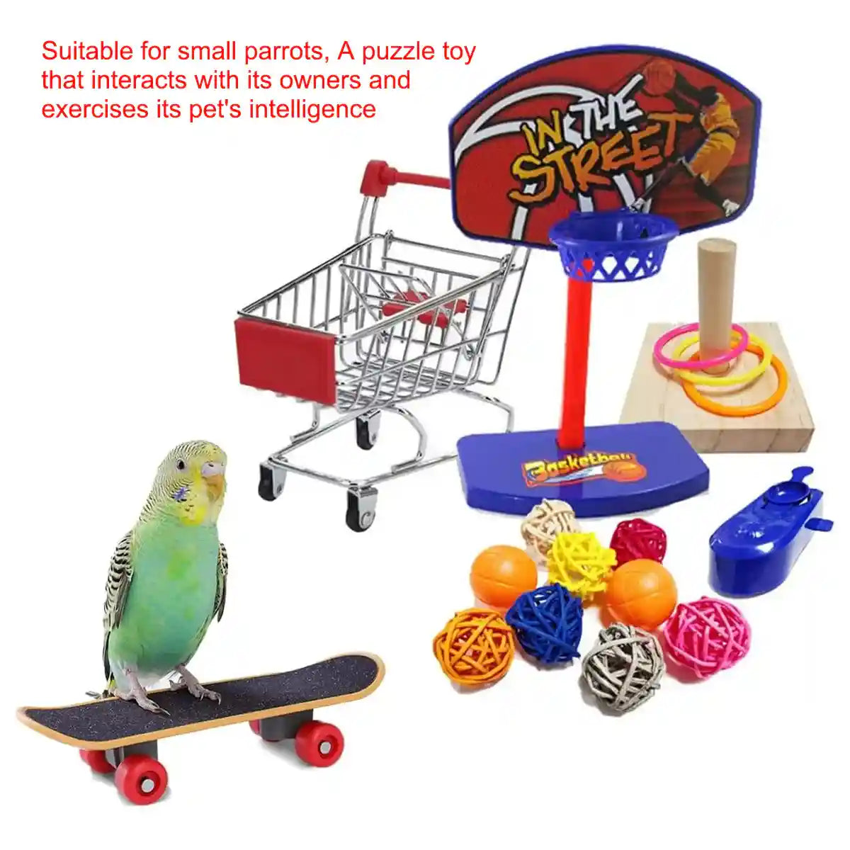 4pcs Parrot Toy Suit Educational Trolley Ring Training Bird Supplies