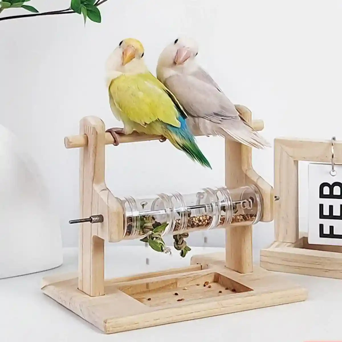 Interactive Wooden Parrot Feeding Stand Toy