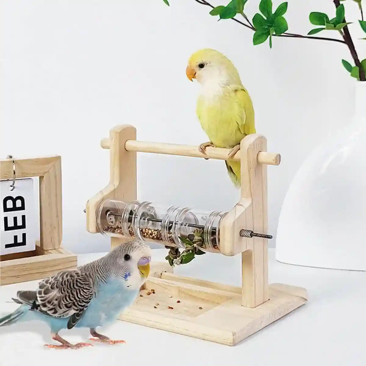 Interactive Wooden Parrot Feeding Stand Toy