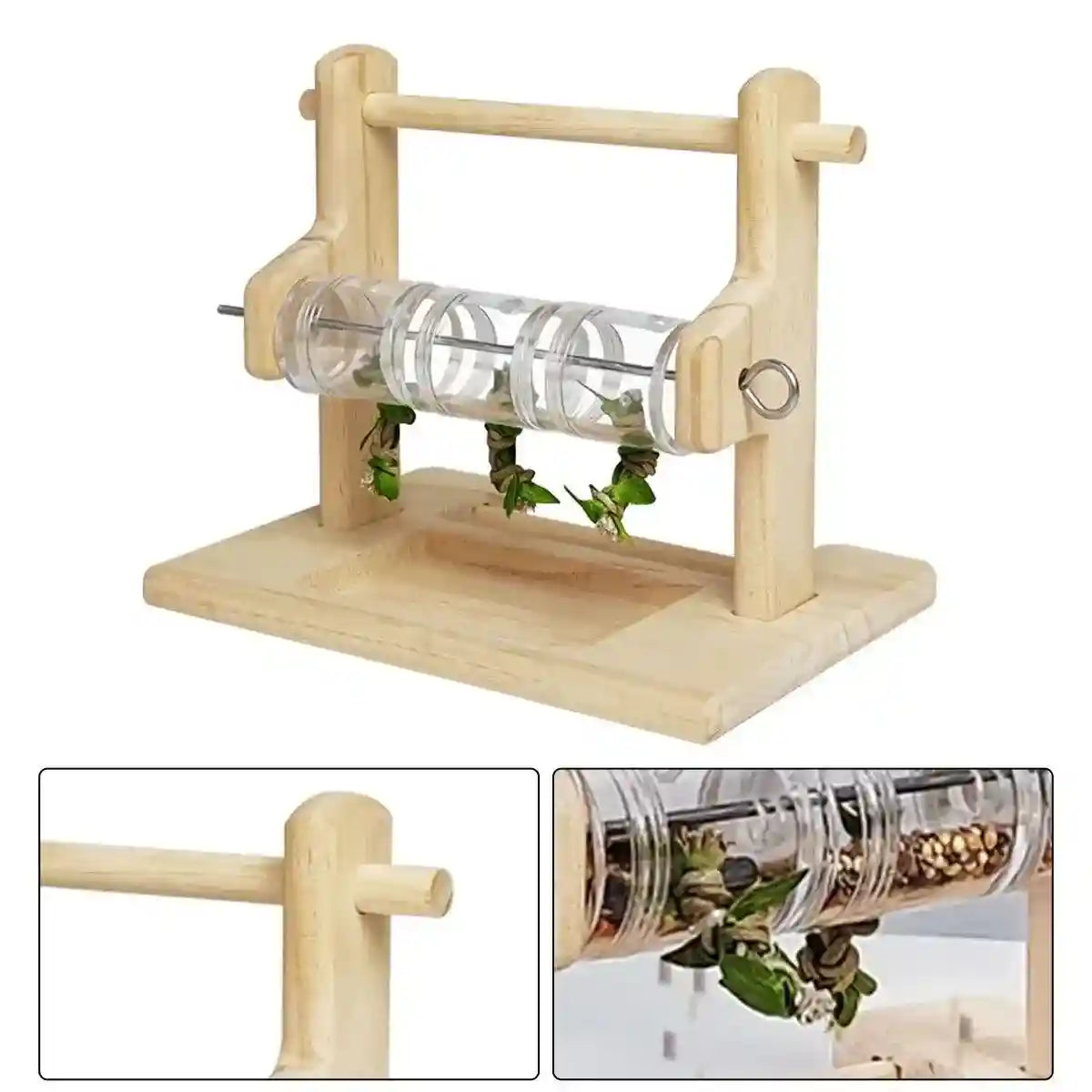 Interactive Wooden Parrot Feeding Stand Toy