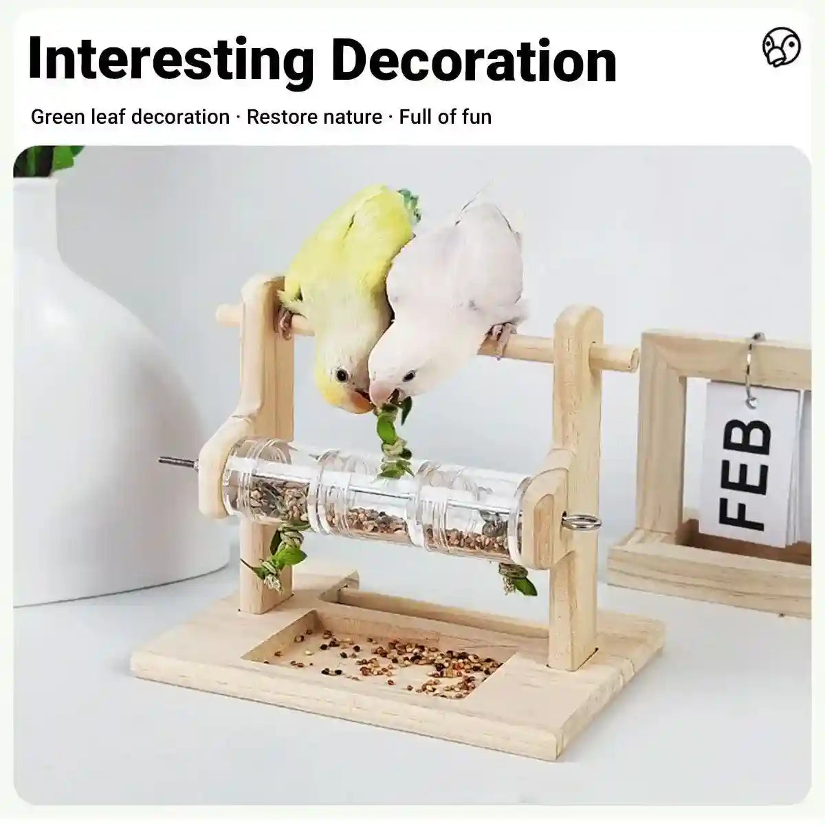 Interactive Wooden Parrot Feeding Stand Toy