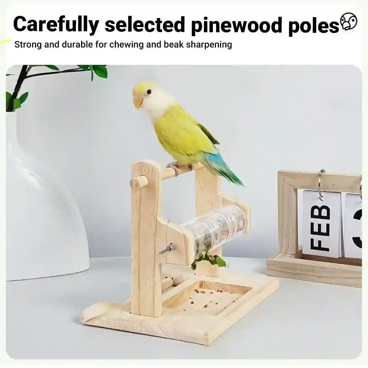 Interactive Wooden Parrot Feeding Stand Toy
