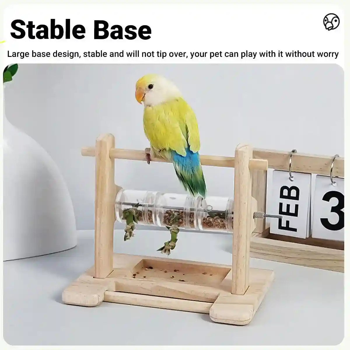 Interactive Wooden Parrot Feeding Stand Toy
