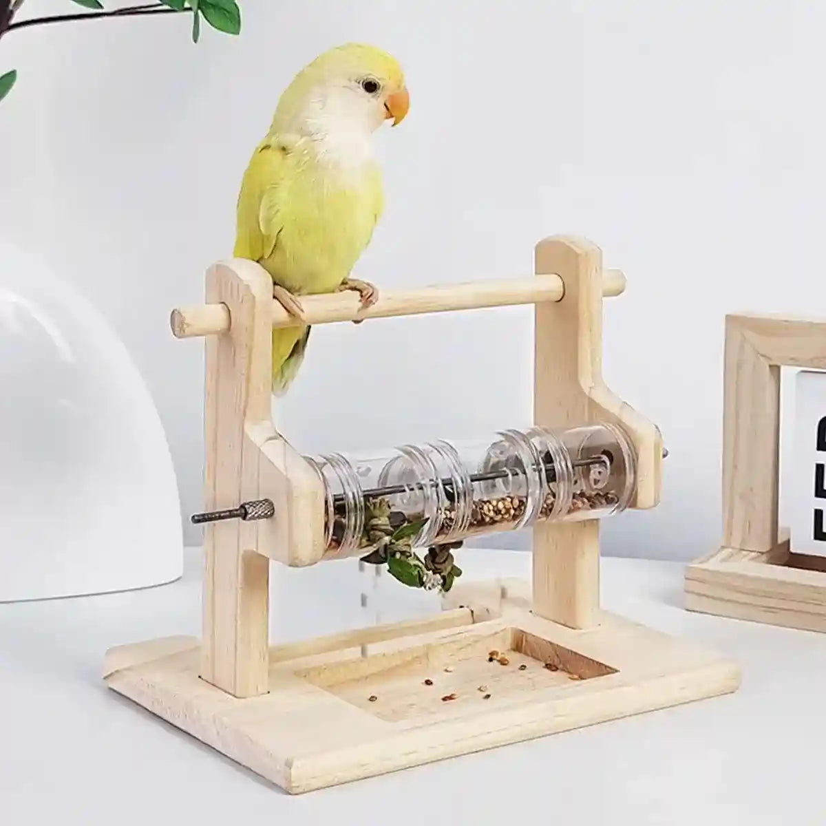 Interactive Wooden Parrot Feeding Stand Toy