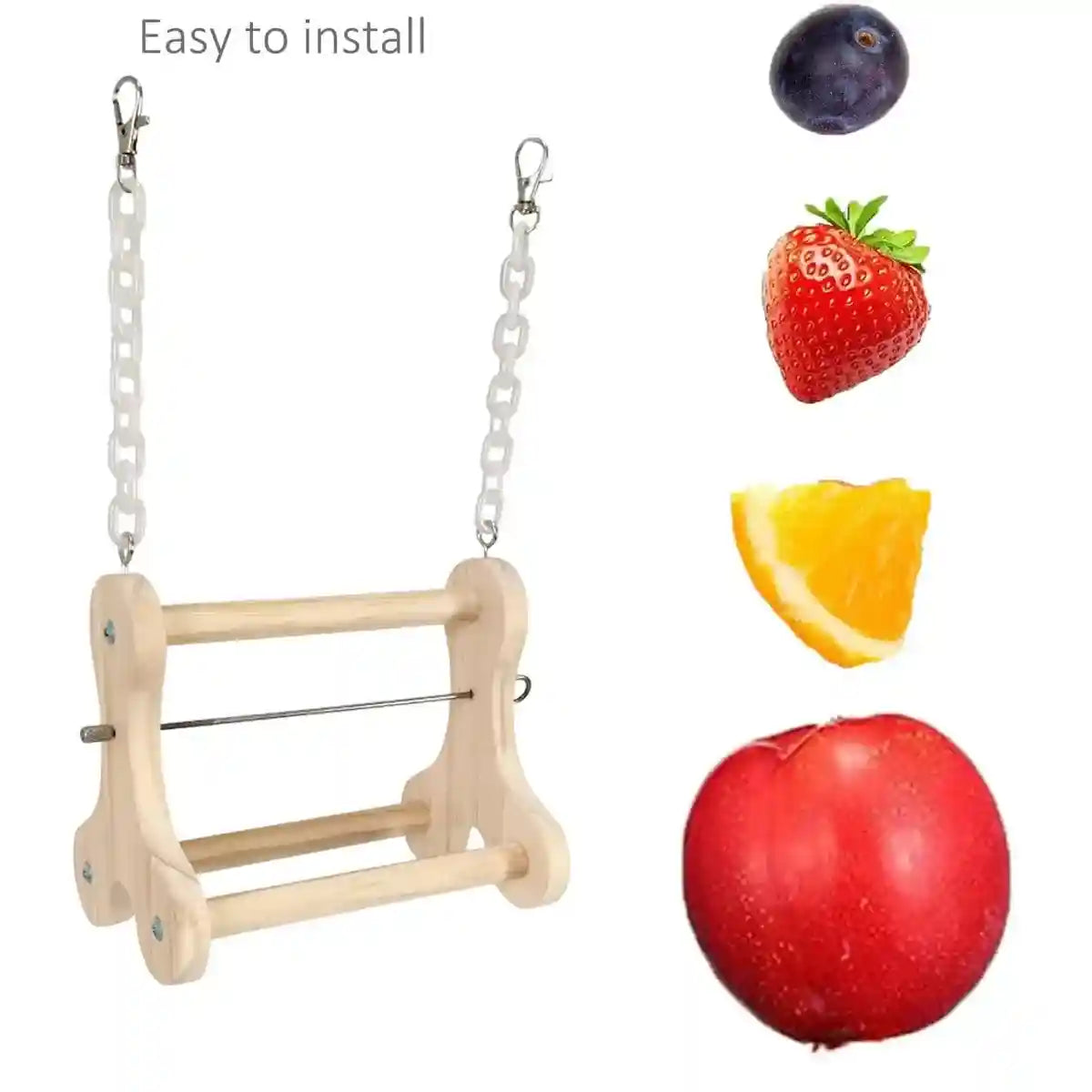 Hanging Wooden Bird Stand with Stainless Steel Fruit Fork