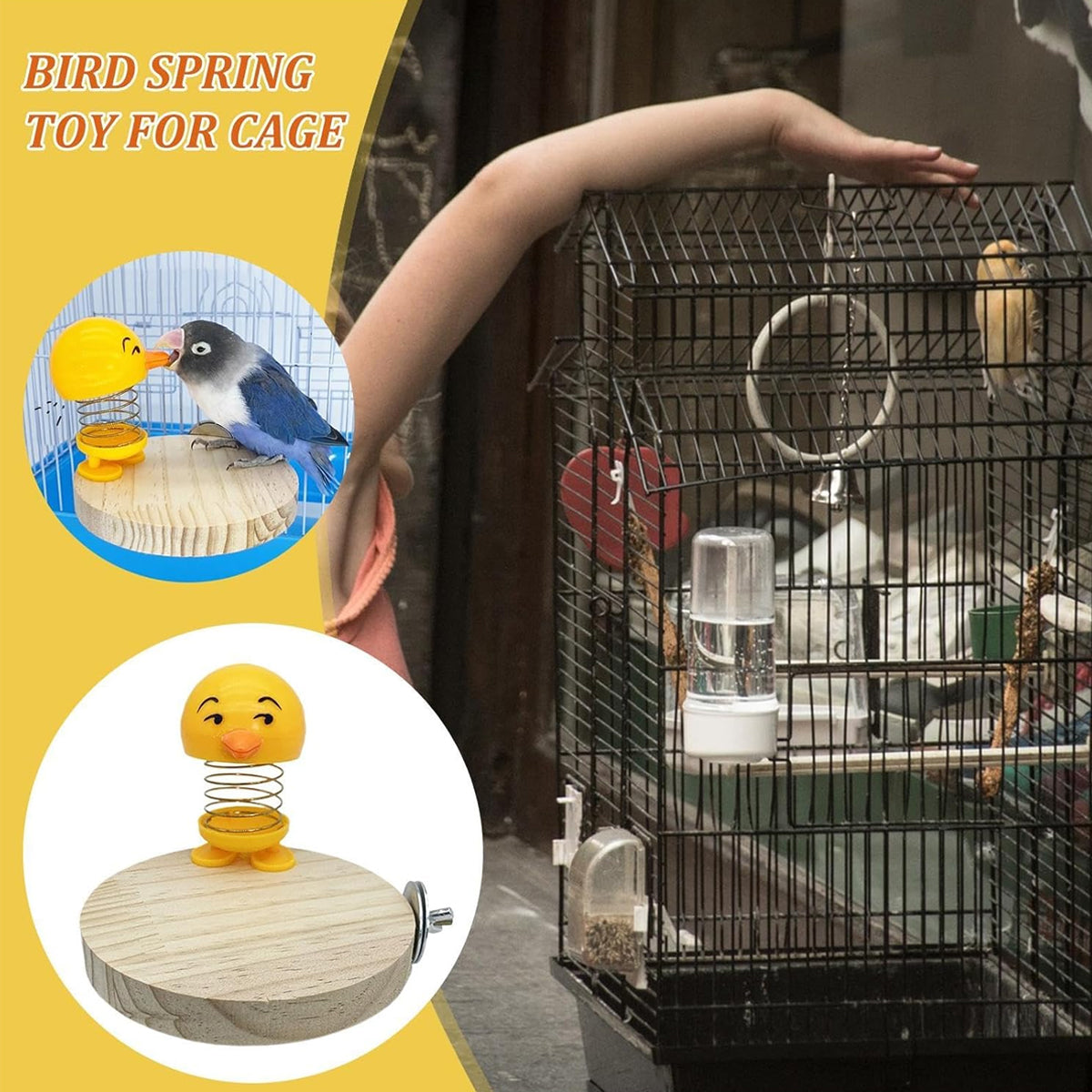 Parrot Bird Toys Wooden Bird Cage Platform With Spring Toy