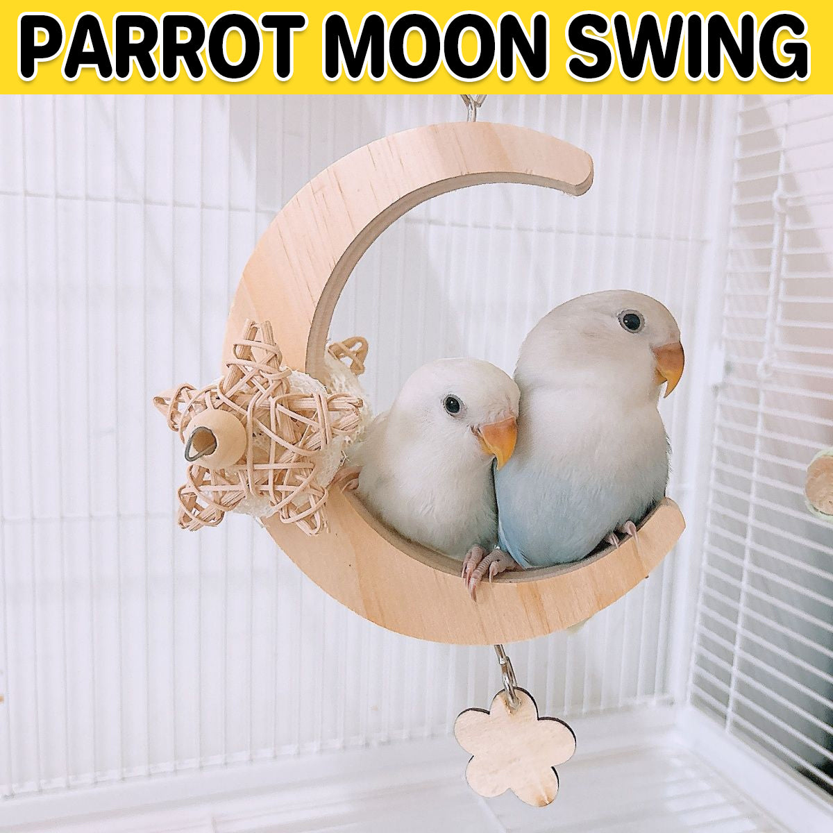 Parrot Moon Swing Wooden Bird Perch Toy