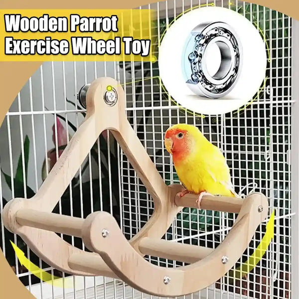 Image showcasing Wooden Parrot Exercise Wheel | Silent Bird Cage Toy for Small & Medium ...