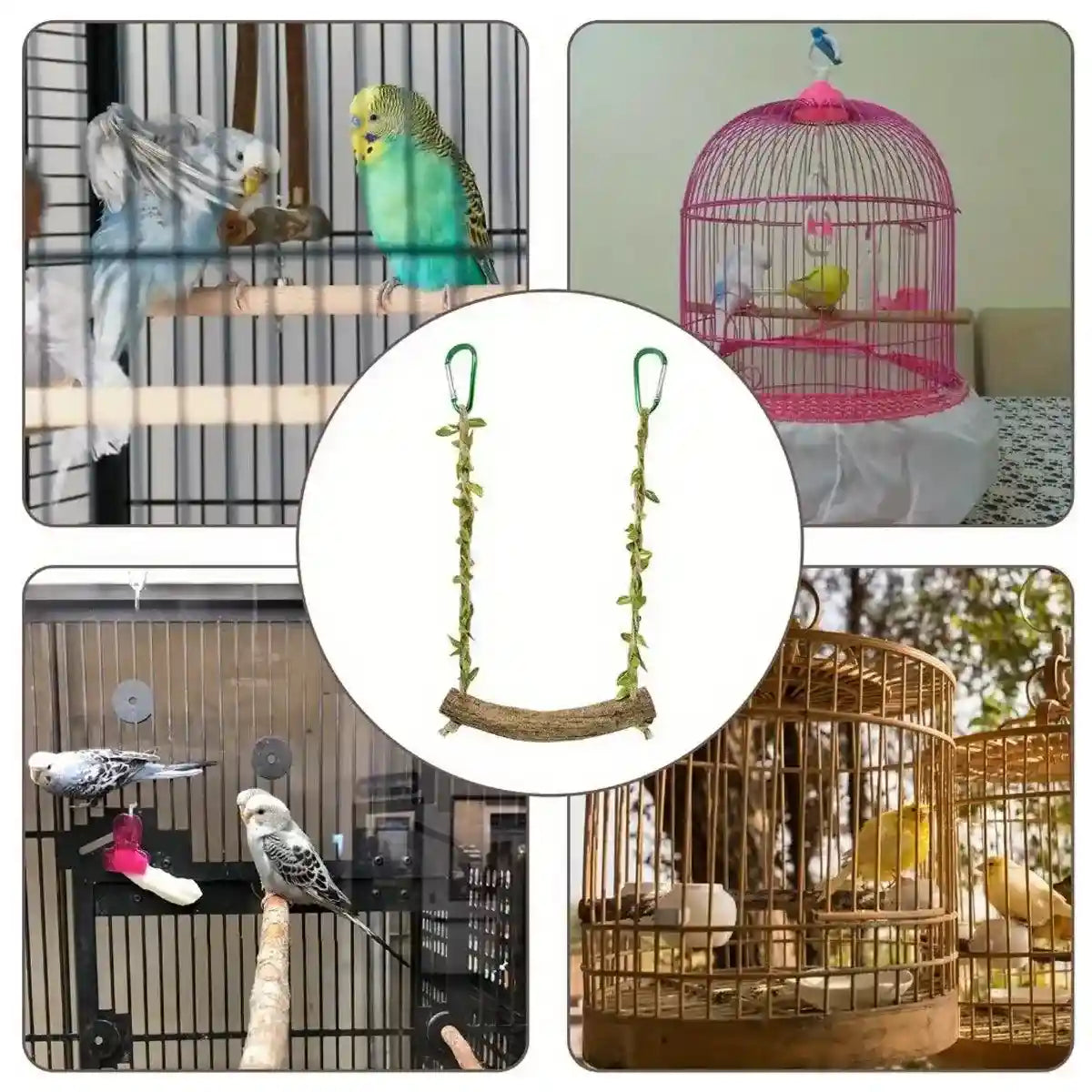Durable Bird Swing with Natural Rattan Perch for Parrots & Cockatiels