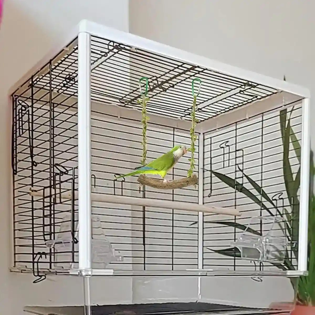 Durable Bird Swing with Natural Rattan Perch for Parrots & Cockatiels