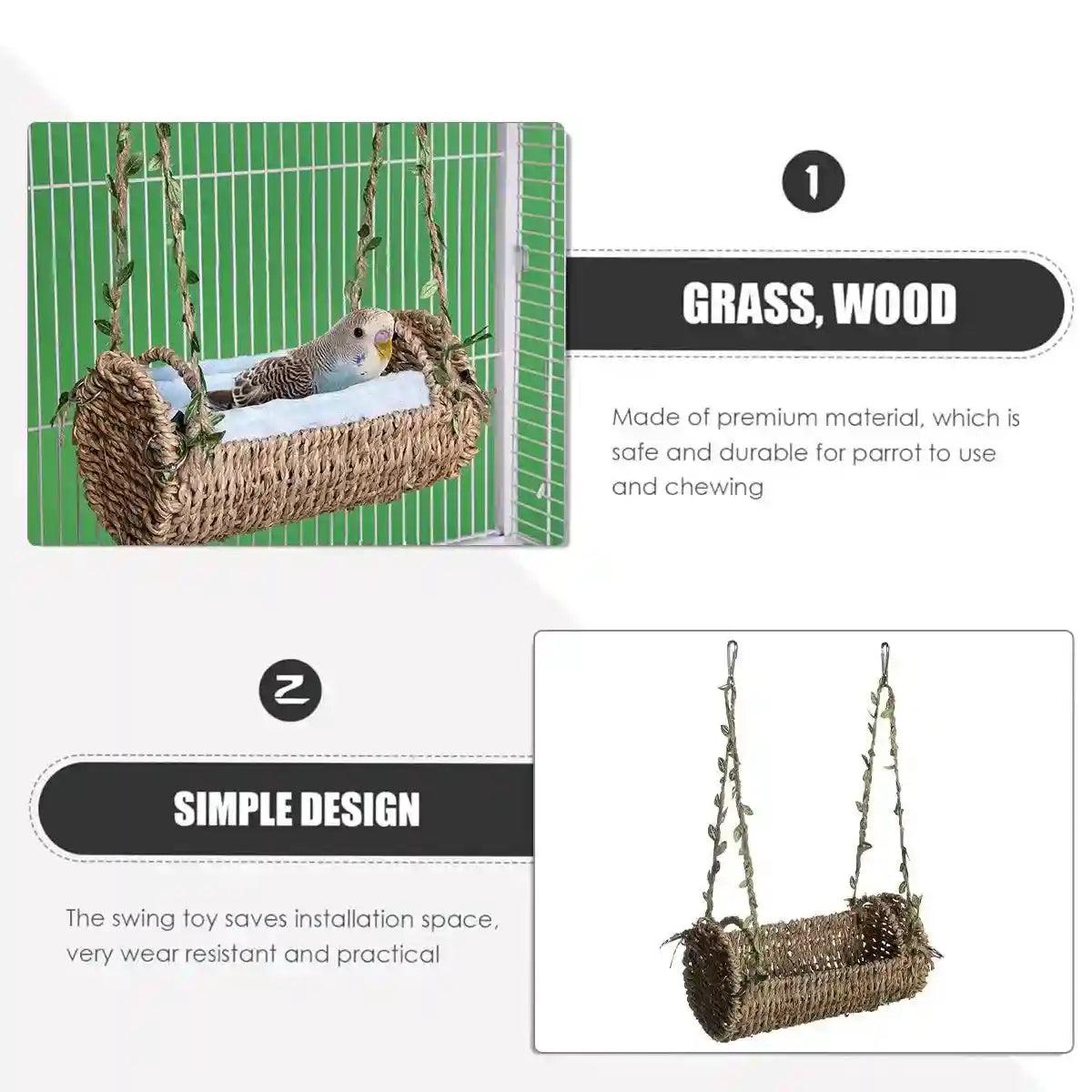 Multi-Season Bird Nest Comfortable Grass Weaving Nest with Cushion