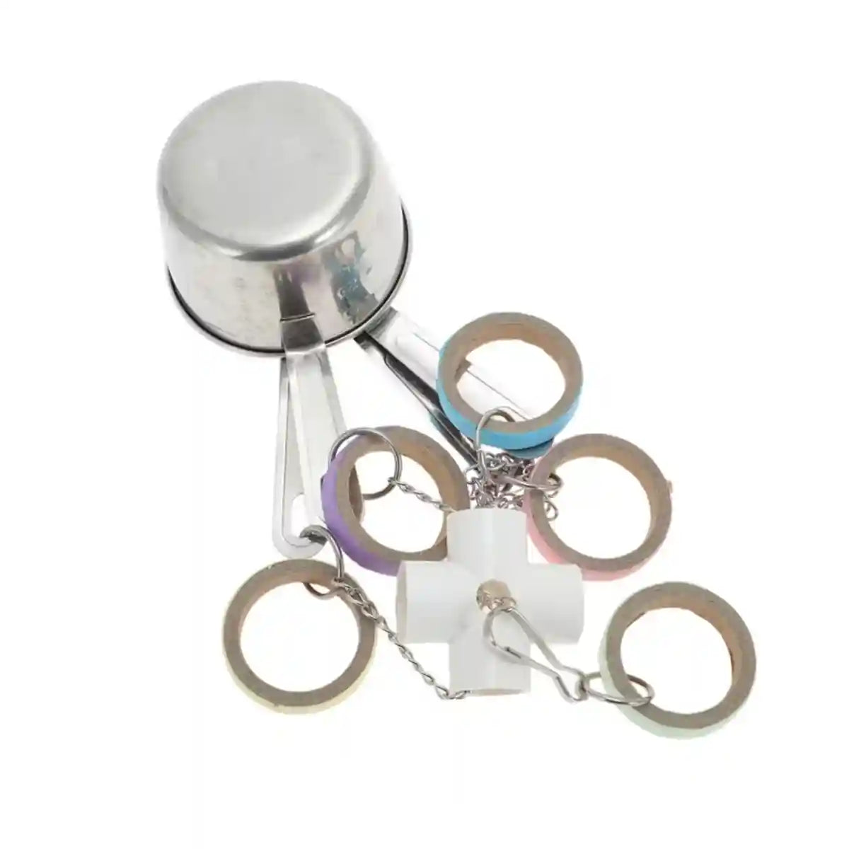 Stainless Steel Parrot Toy Bell & Colourful Paper Rings for Birds