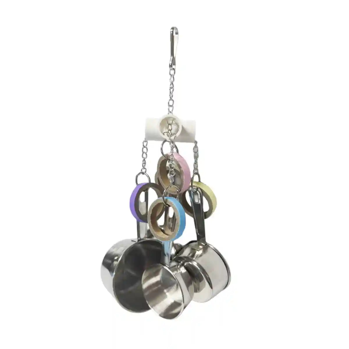 Stainless Steel Parrot Toy Bell & Colourful Paper Rings for Birds