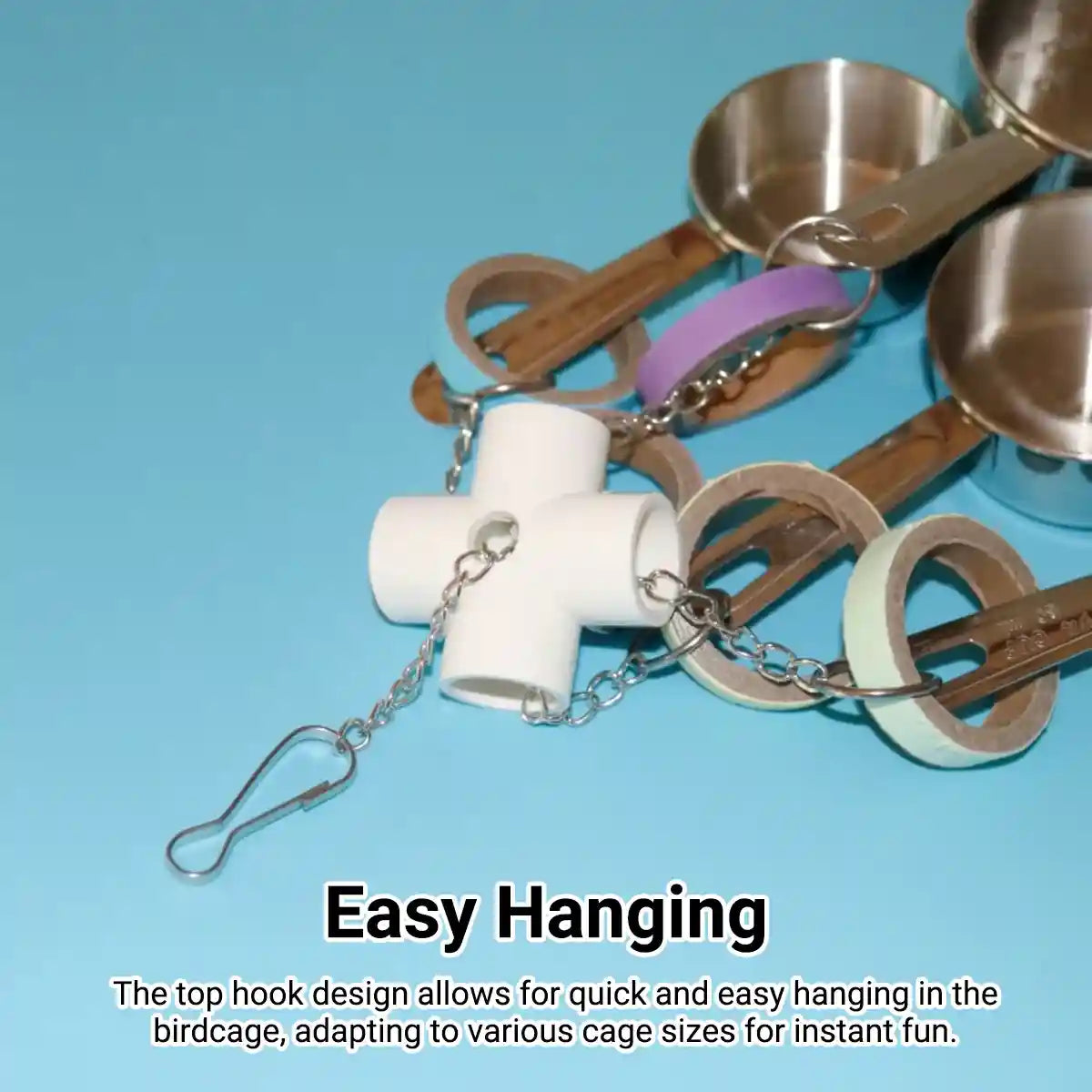 Stainless Steel Parrot Toy Bell & Colourful Paper Rings for Birds