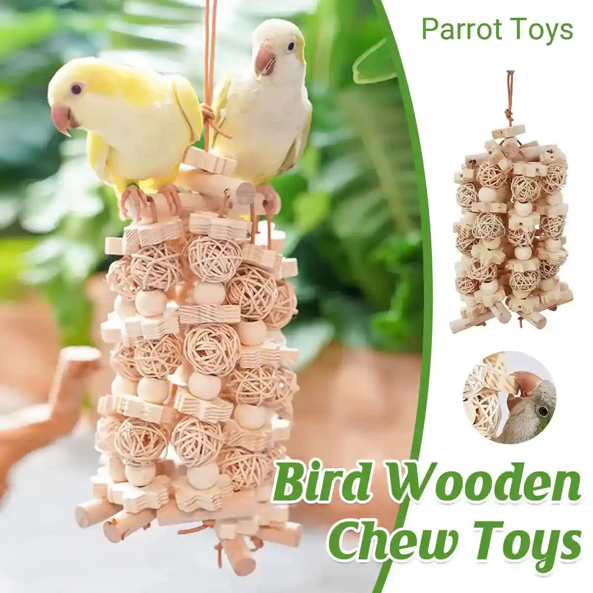 Natural Wooden Cage Accessory Bird Chew Toy for Parrots & Budgies