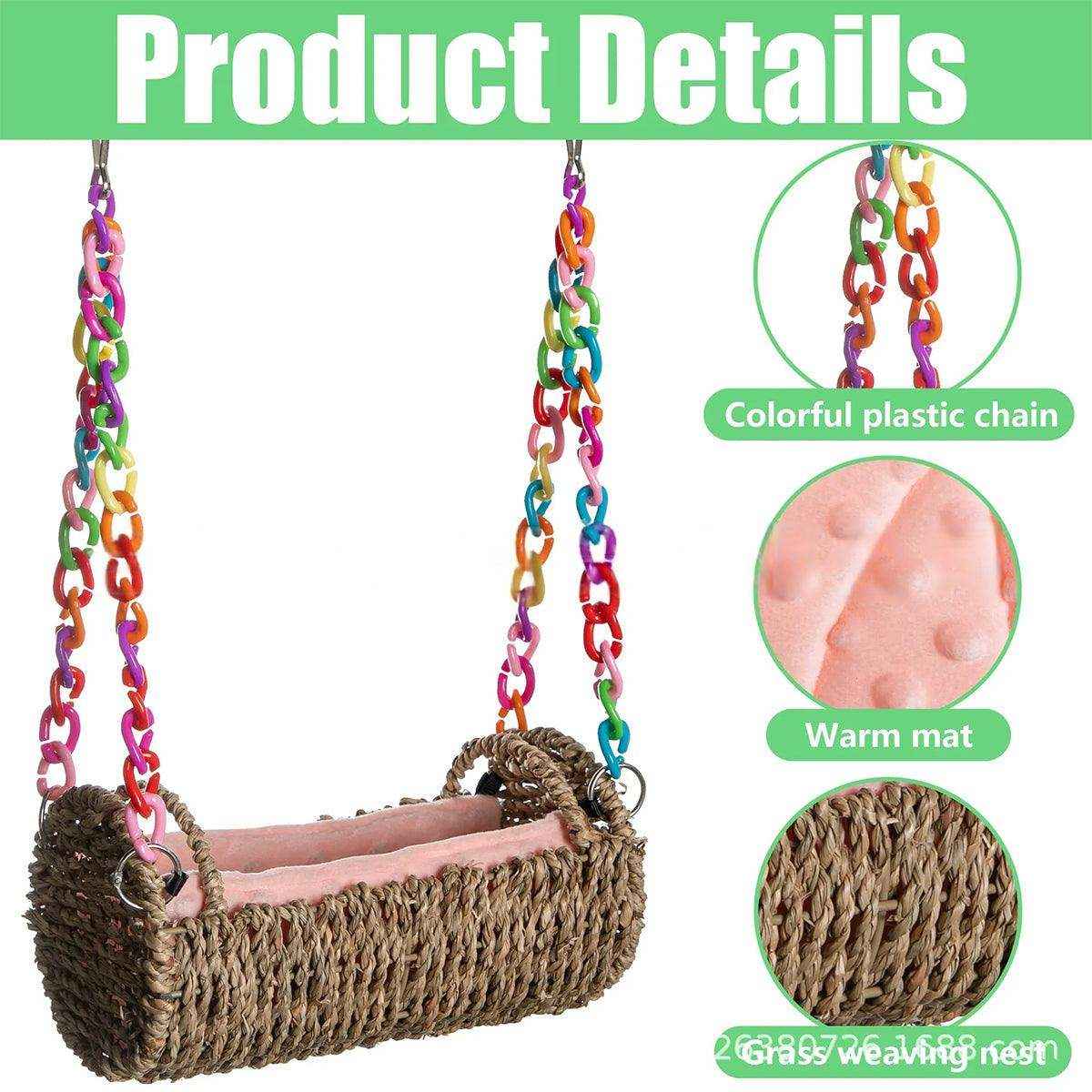 Multi-Season Bird Nest Comfortable Grass Weaving Nest with Cushion