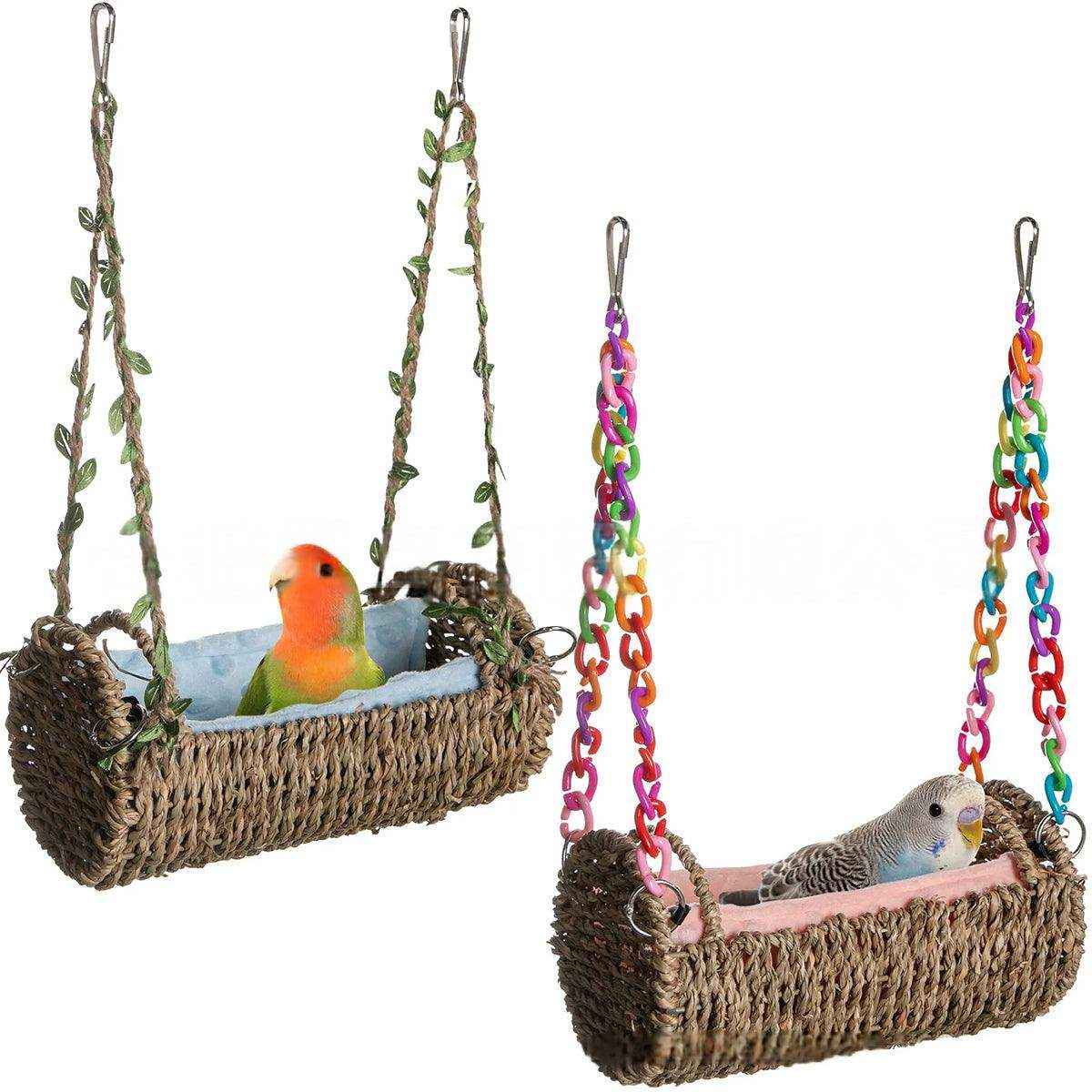 Multi-Season Bird Nest Comfortable Grass Weaving Nest with Cushion