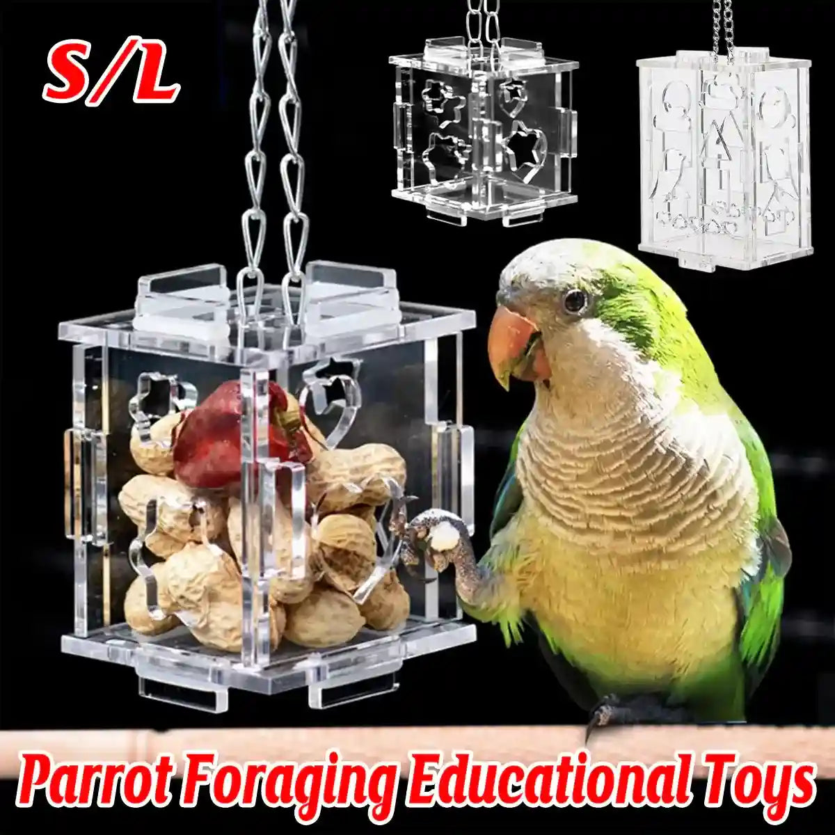 Acrylic Parrot Foraging Toy Hanging Puzzle Feeder Box