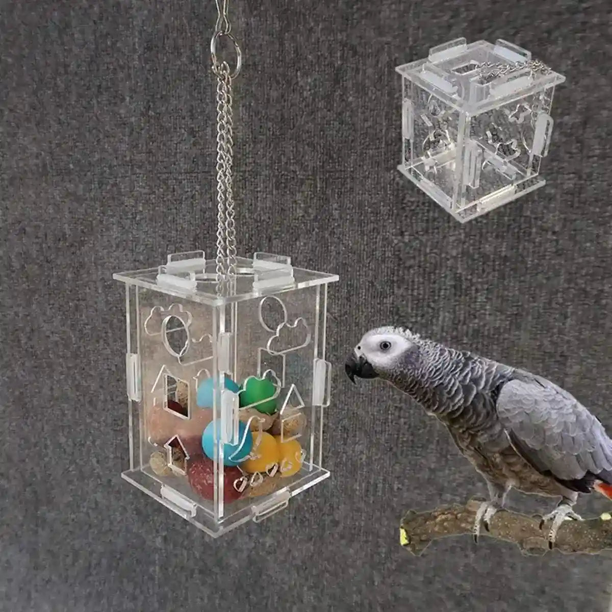 Acrylic Parrot Foraging Toy Hanging Puzzle Feeder Box