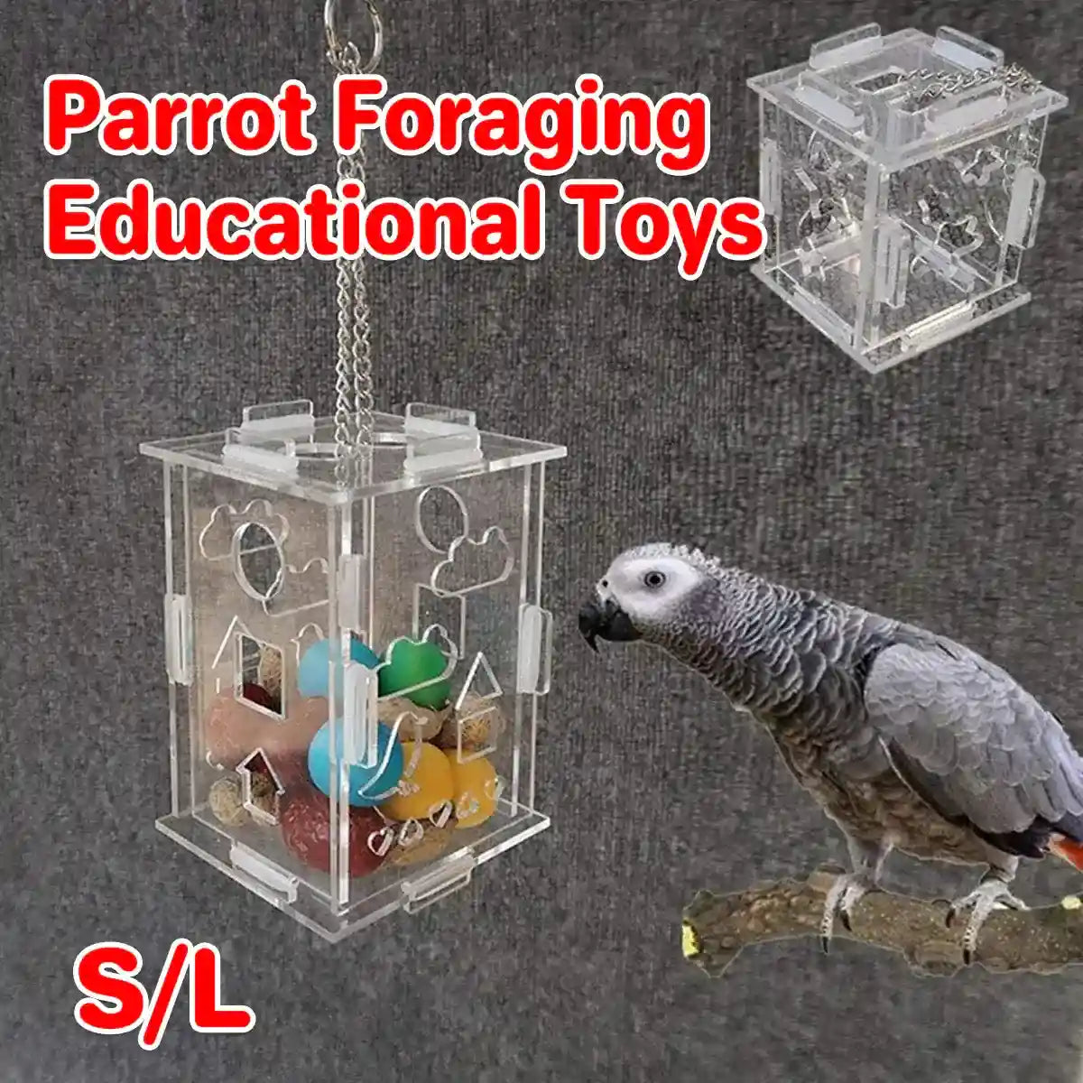 Acrylic Parrot Foraging Toy Hanging Puzzle Feeder Box