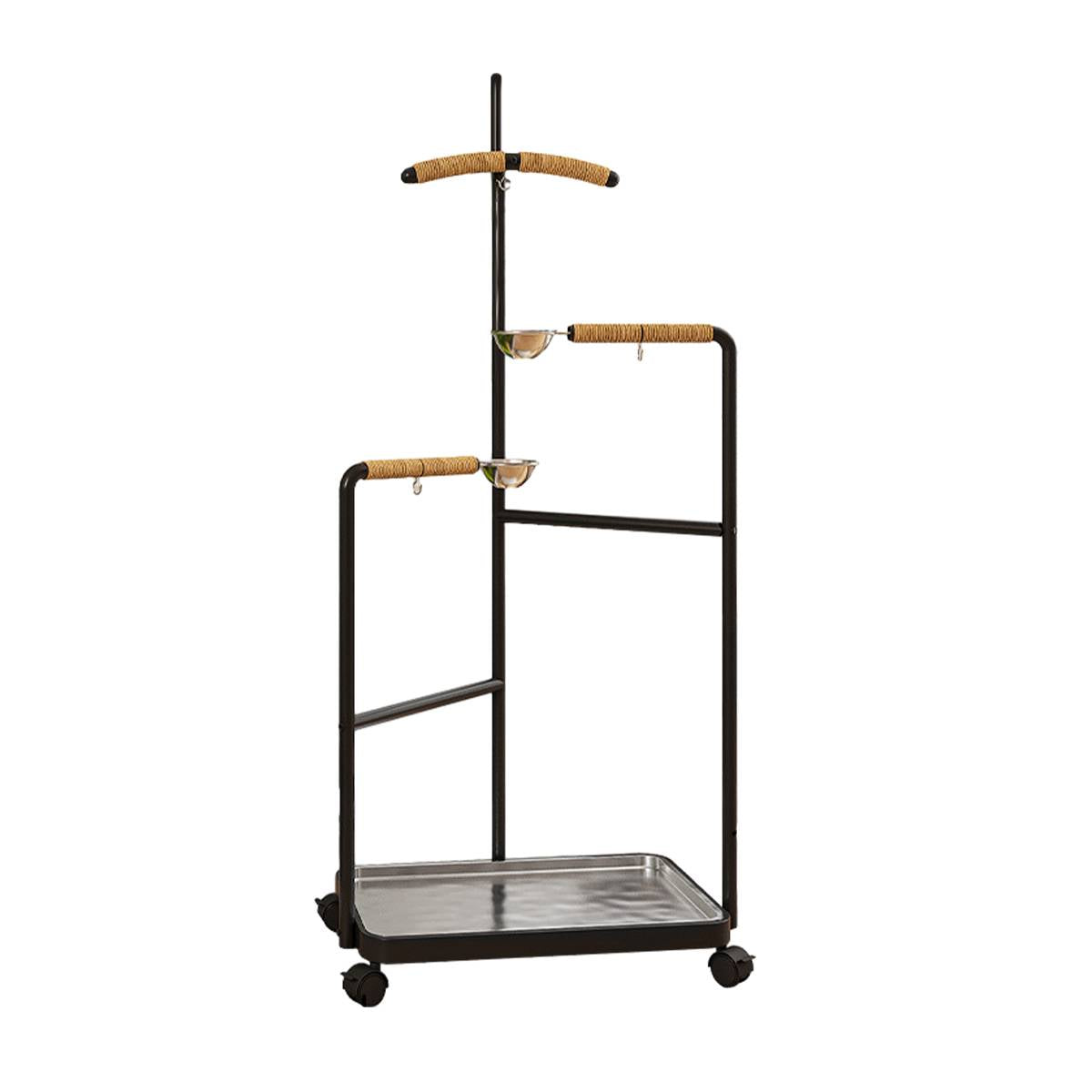 Floor Standing Parrot Bird Stand Multi Level Perch Training Stand with Wheels Stainless Steel Tray