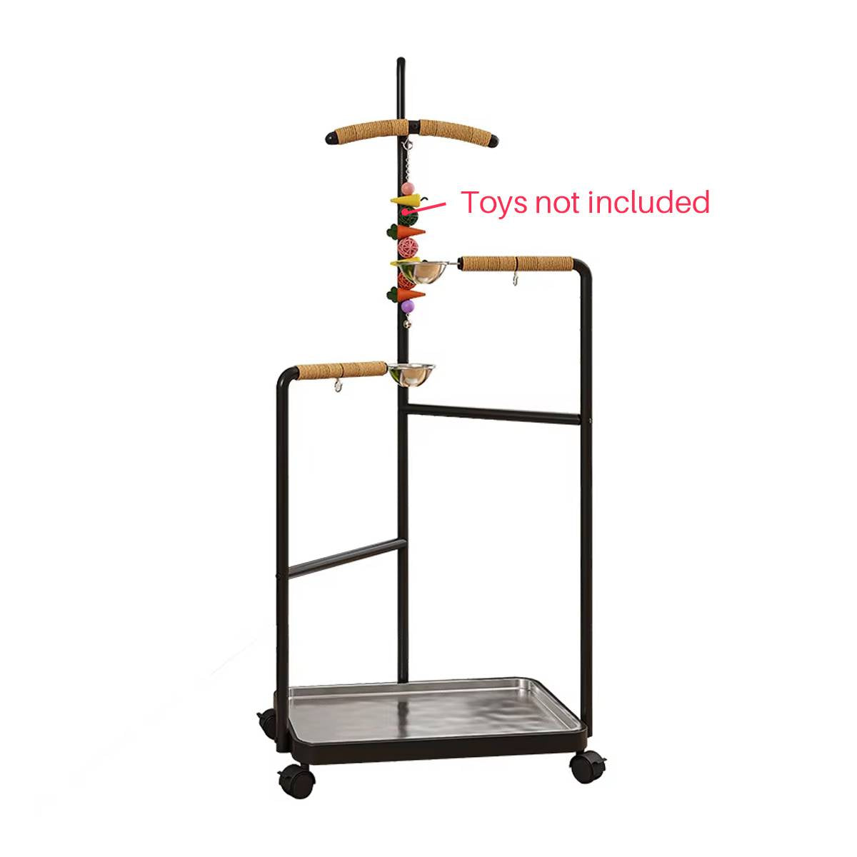 Floor Standing Parrot Bird Stand Multi Level Perch Training Stand with Wheels Stainless Steel Tray