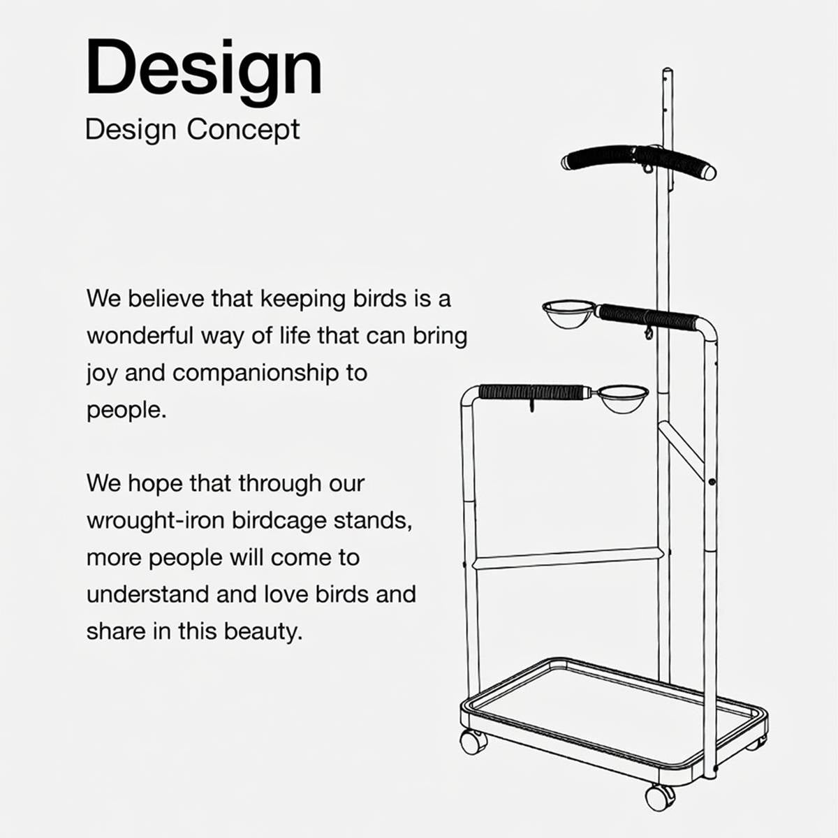 Floor Standing Parrot Bird Stand Multi Level Perch Training Stand with Wheels Stainless Steel Tray