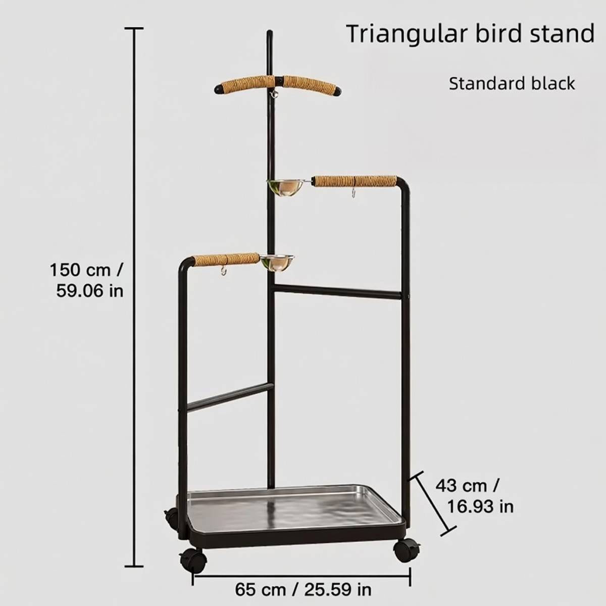 Floor Standing Parrot Bird Stand Multi Level Perch Training Stand with Wheels Stainless Steel Tray