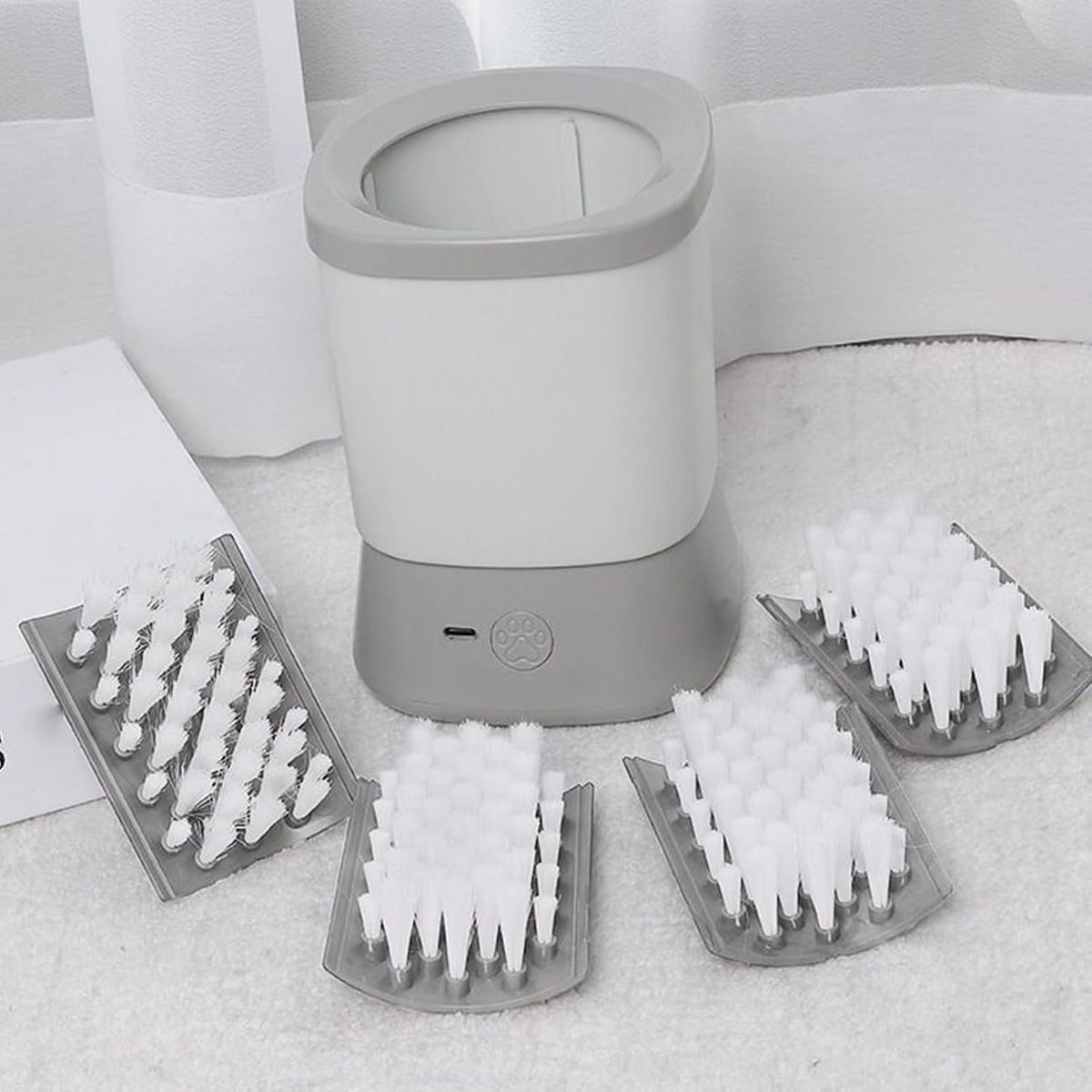 Grey Automatic Pet Paw Cleaner with Rotating Brush