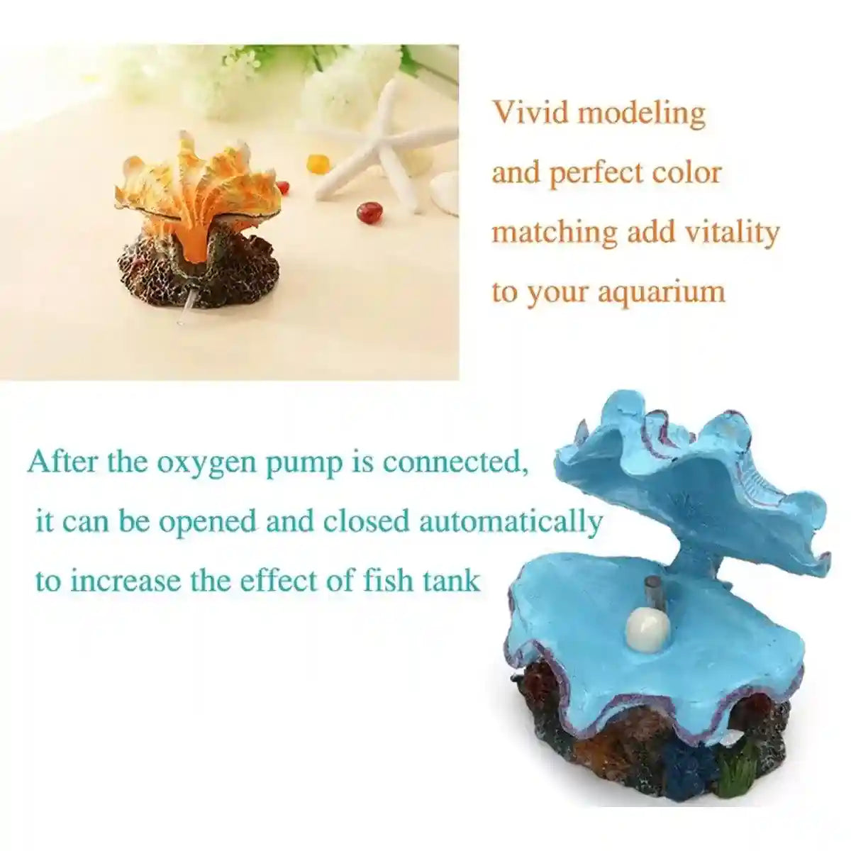 Animated Clam Shell Aquarium Decoration Air Pump Motion Ornament