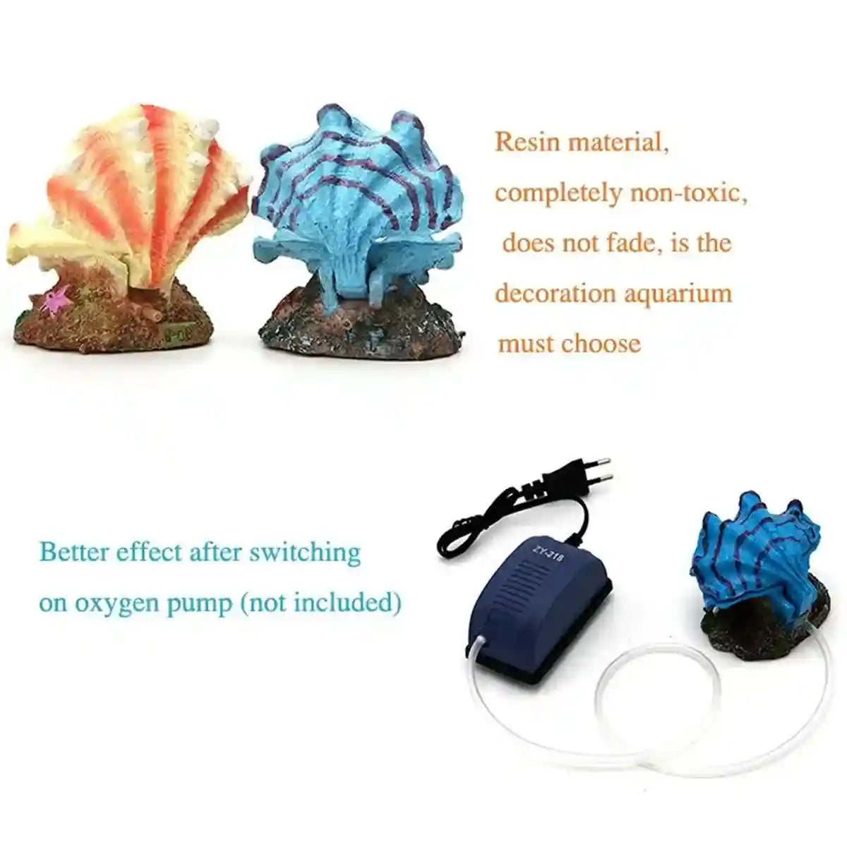 Animated Clam Shell Aquarium Decoration Air Pump Motion Ornament