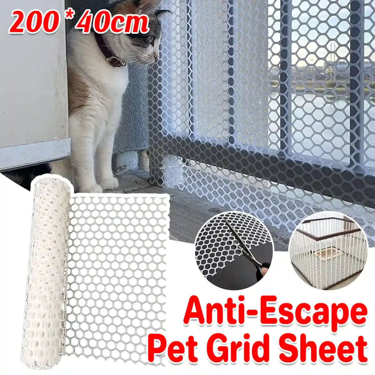 Pet Anti-Escape Mesh Grid for Cat & Dog Cages 200×40cm Flexible Net