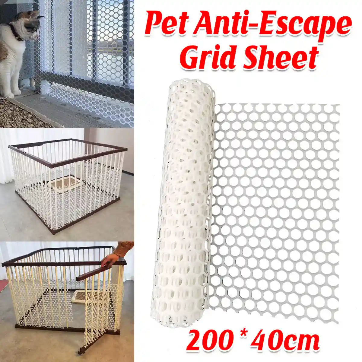 Pet Anti-Escape Mesh Grid for Cat & Dog Cages 200×40cm Flexible Net
