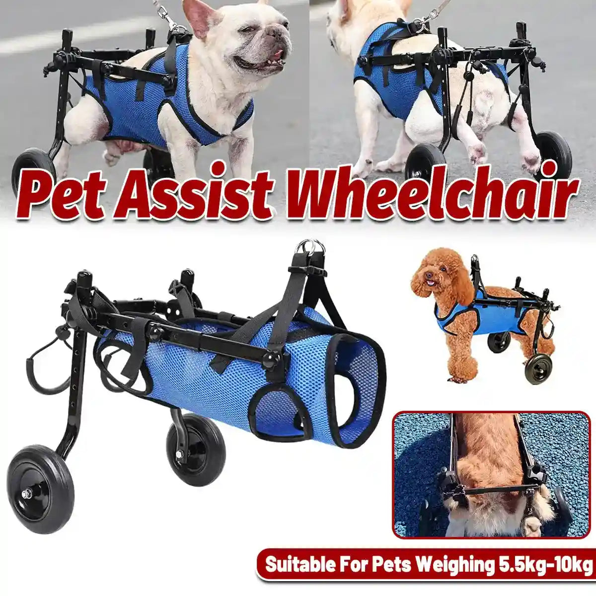 Adjustable Pet Wheelchair for Disabled Dogs and Cats (5.5–10kg)