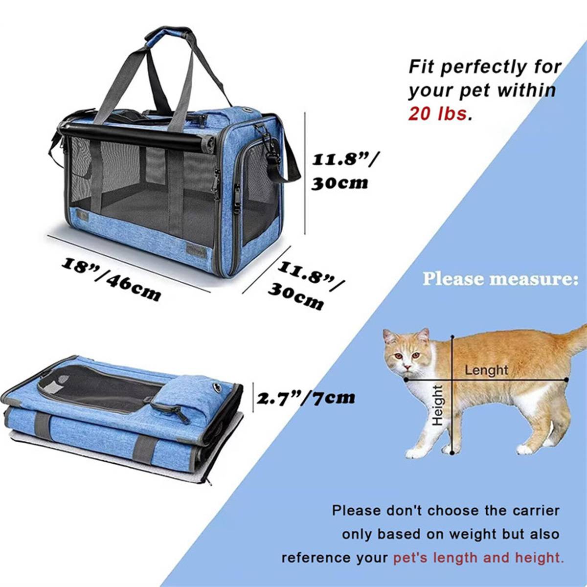 Cat Carrier Backpack - Foldable Breathable Pet Travel Bag