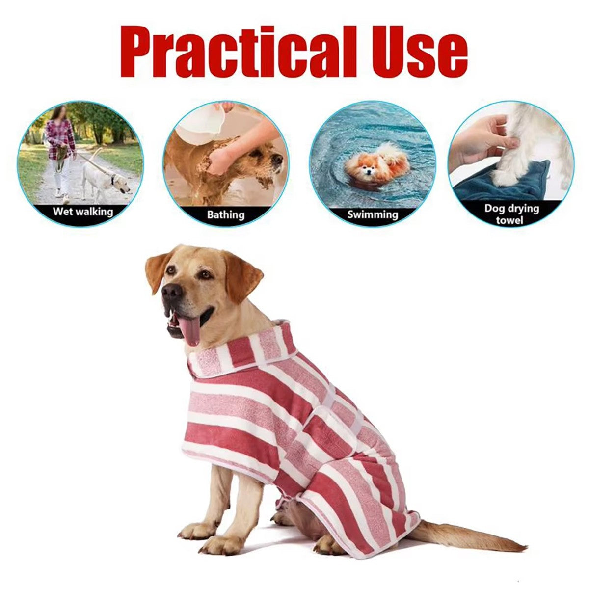 XL Quick-Drying Dog Bathrobe with Adjustable Band