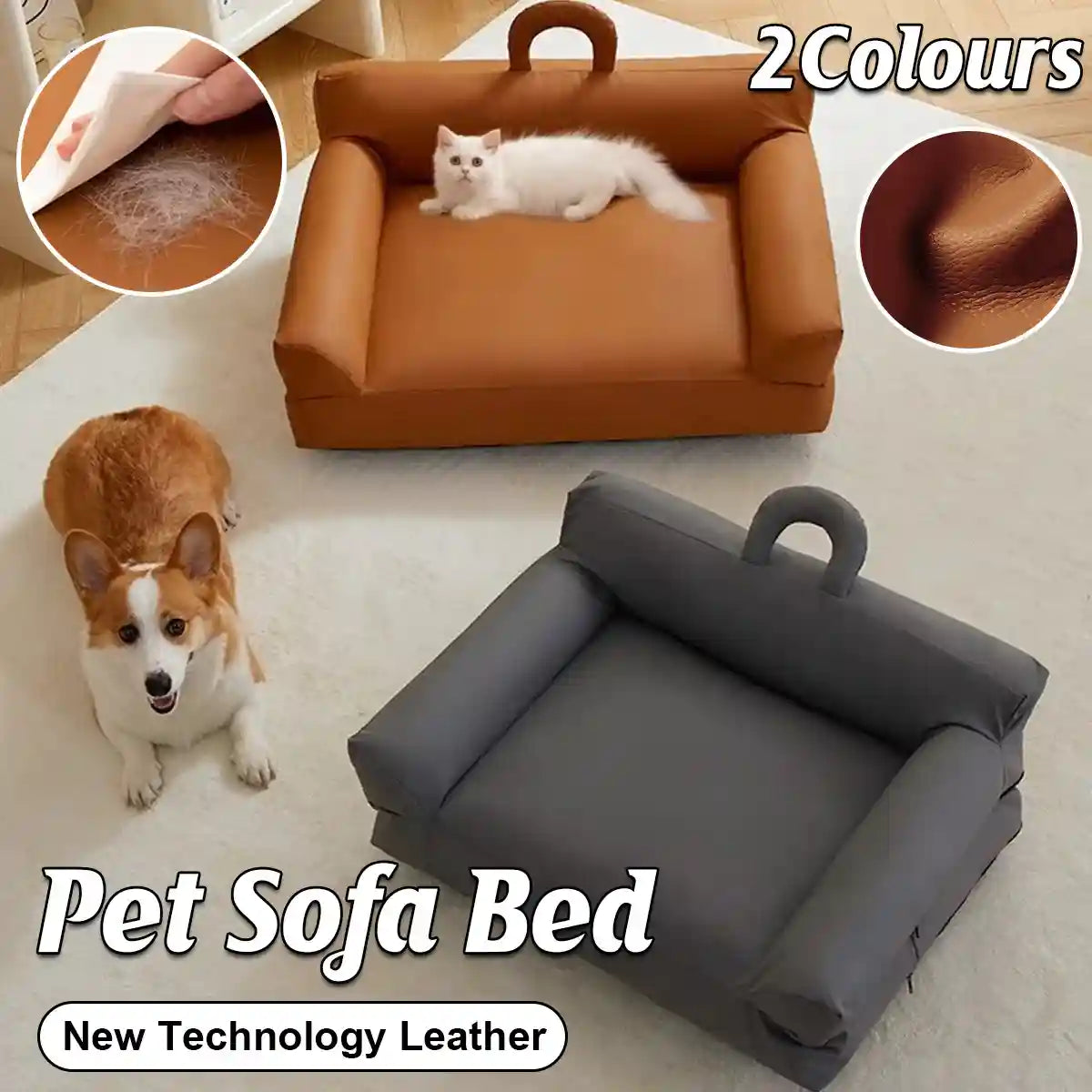 Waterproof PU Leather Dog Sofa Bed with Double Pillows