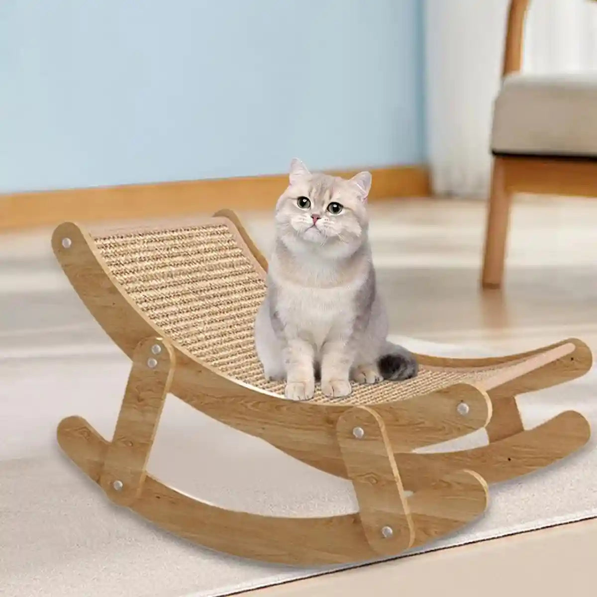 Sisal Cat Rocking Bed With Wooden Frame For Scratching And Napping