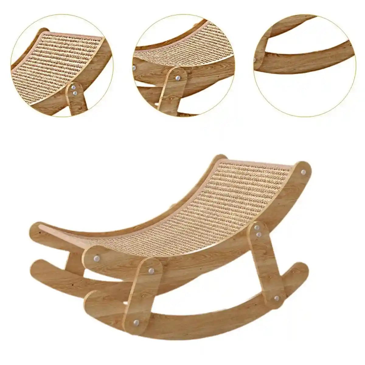Sisal Cat Rocking Bed With Wooden Frame For Scratching And Napping