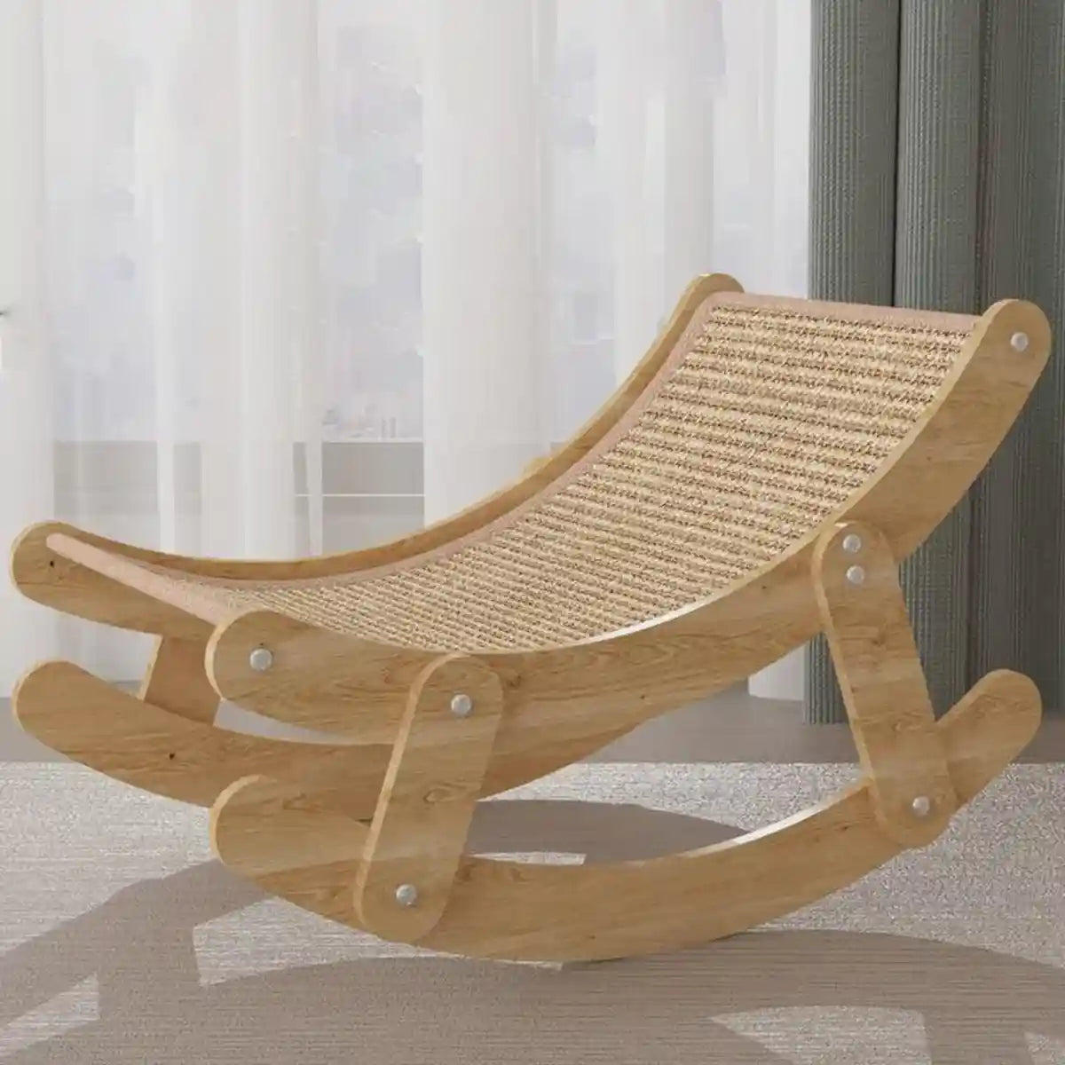 Sisal Cat Rocking Bed With Wooden Frame For Scratching And Napping