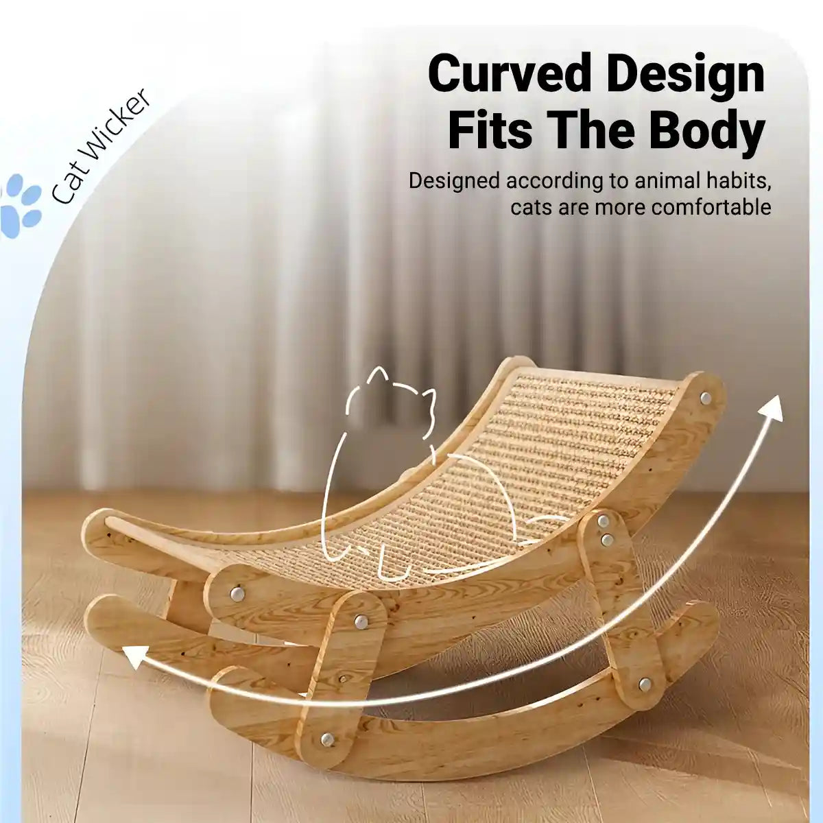 Sisal Cat Rocking Bed With Wooden Frame For Scratching And Napping