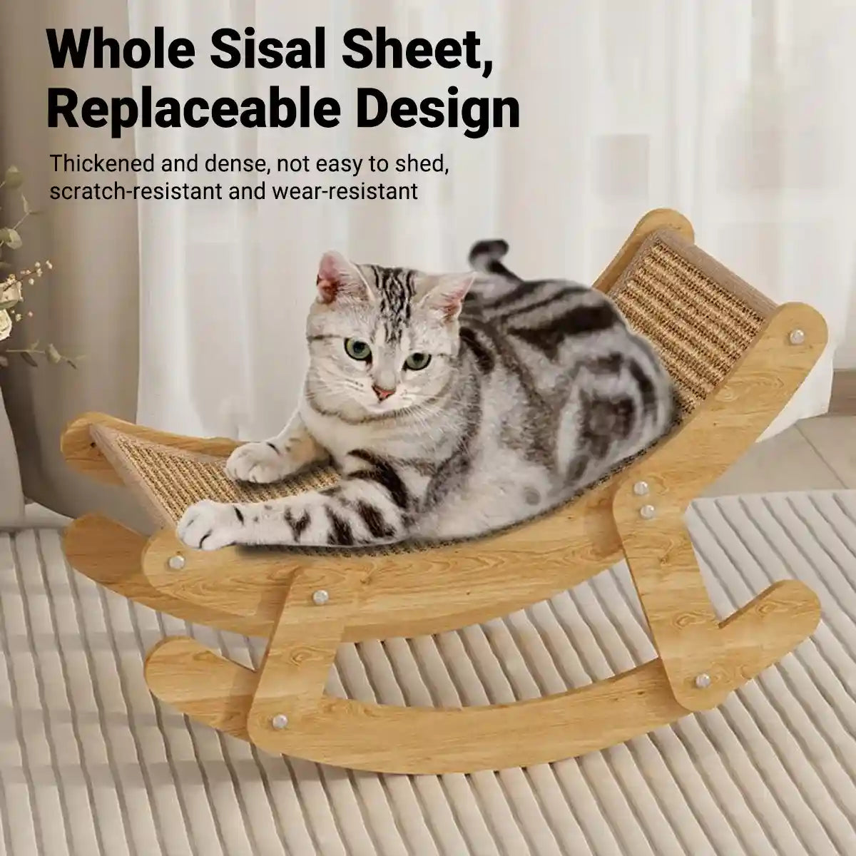 Sisal Cat Rocking Bed With Wooden Frame For Scratching And Napping