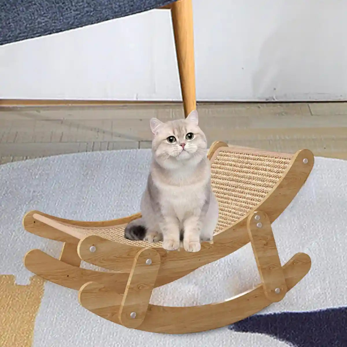 Sisal Cat Rocking Bed With Wooden Frame For Scratching And Napping