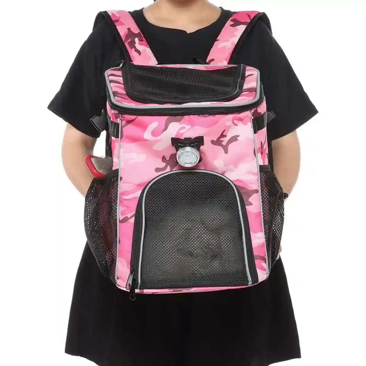 Pink Camouflage Pet Bicycle Carrier Backpack for Small Animals